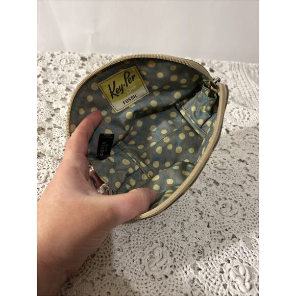 Fossil Keyper Circle Coated Canvas Zipper Bag Pouch Case Cosmetic Makeup - Picture 8 of 8